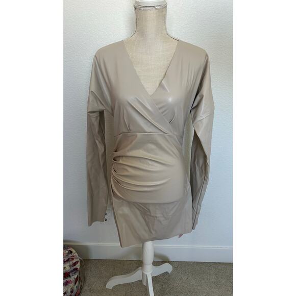 Micas Dresses & Skirts - Micas Faux Leather Mini Dress in Bone - S